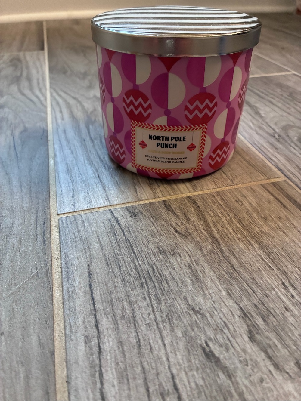 Bath & Body Works Pink Patterned North Pole Punch Candle Tin